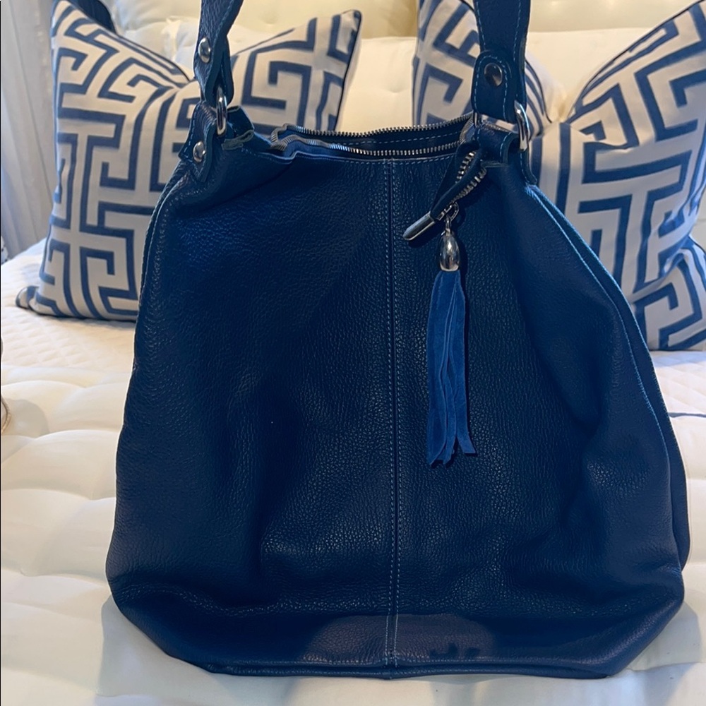 Elegant Navy Blue Italian Leather Shoulder/Tote Bag